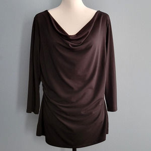 New York & Company Stretch Women's Black 3/4 Sleeve Cowl Neck Blouse; XL